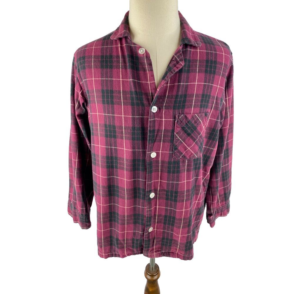 L.L. Bean Vtg 80s Maine Pajama Button Front Shirt Lounge Flannel‎ Plaid Tartan